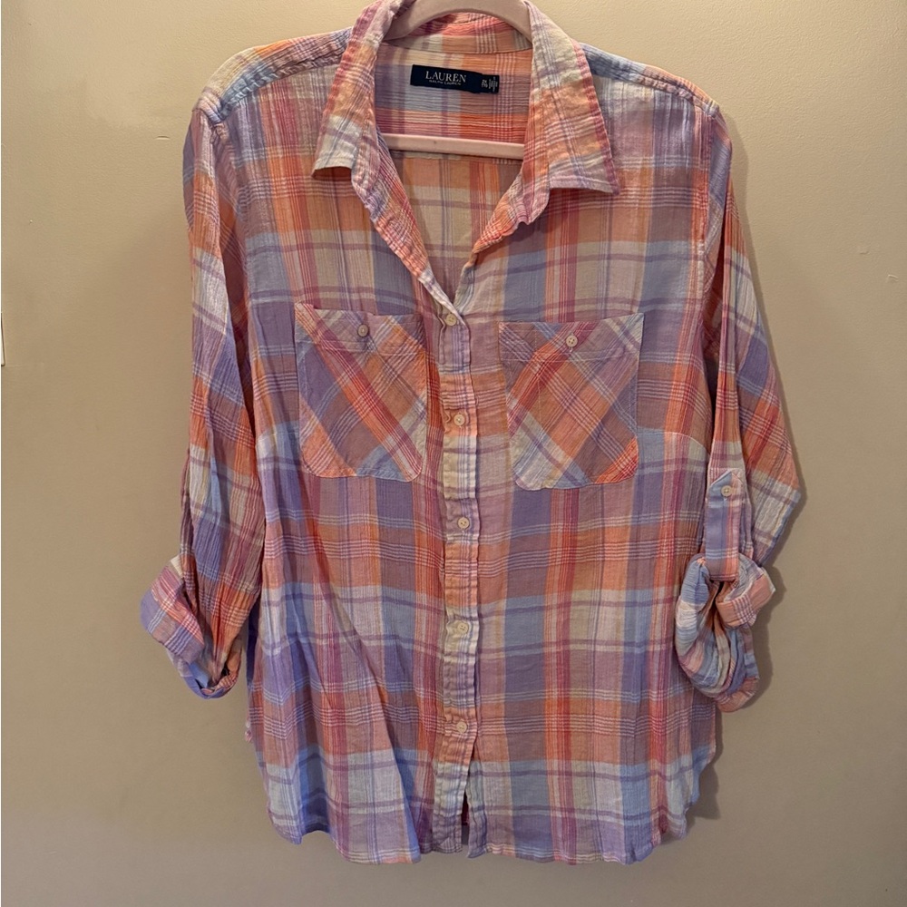 🌸 Lauren Ralph Lauren Plaid Button-Down Shirt – Plus Size 2X 🌸